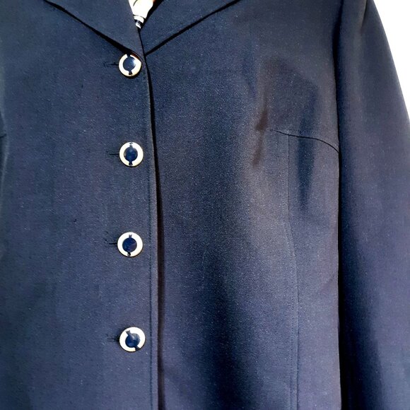 Vintage Navy Blue Womens Blazer & Skirt Suit Set Gold Button Details - Picture 3 of 9